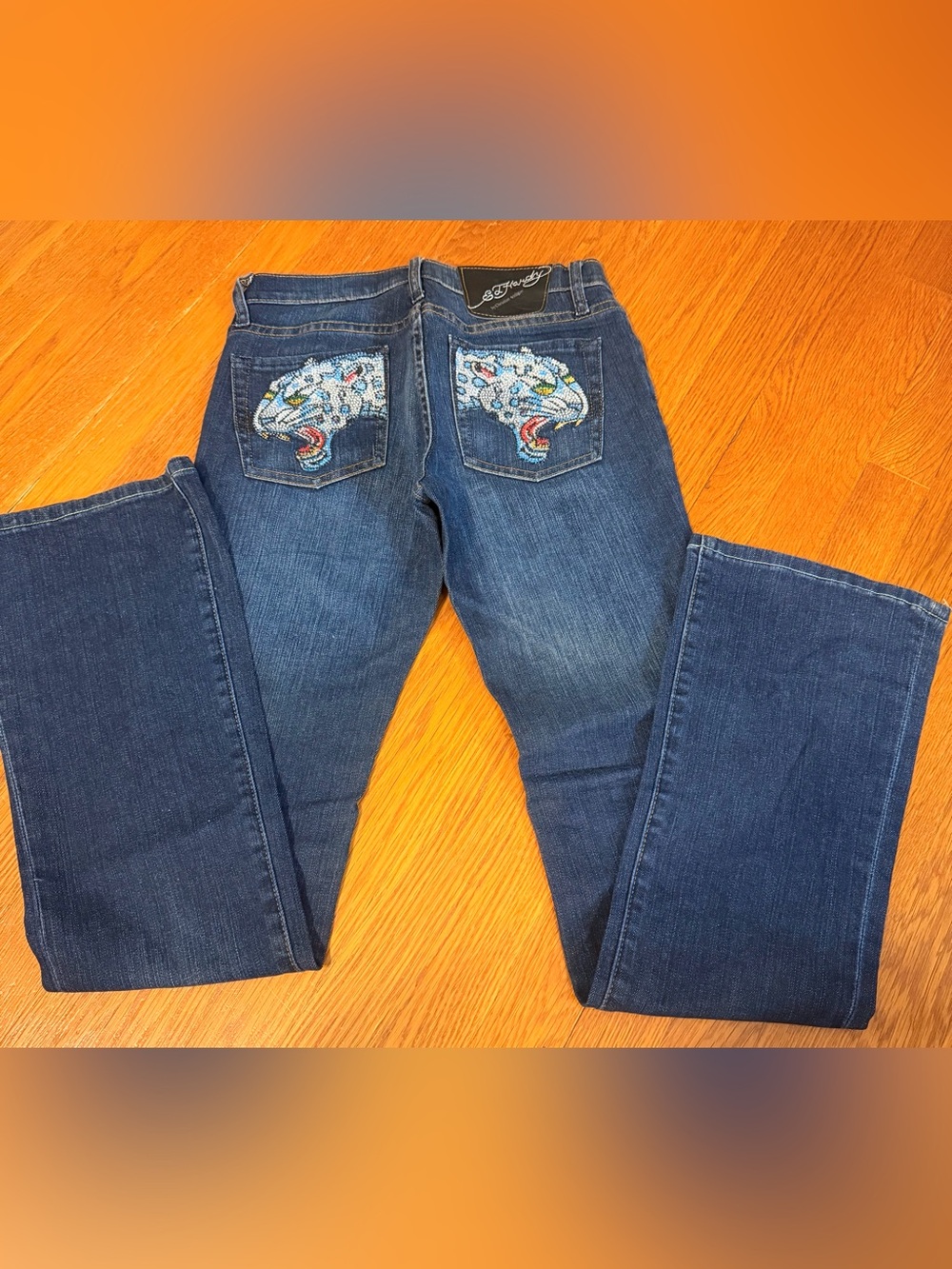 Original Ed Hardy by Christian Audigier Rhinestone Embellished Dark Blue Jeans